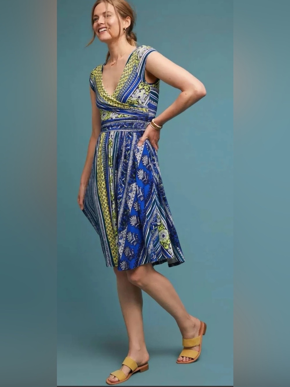 Tamera Wrap Dress by Maeve for Anthropologie XL Blue Motif - Picture 10 of 11